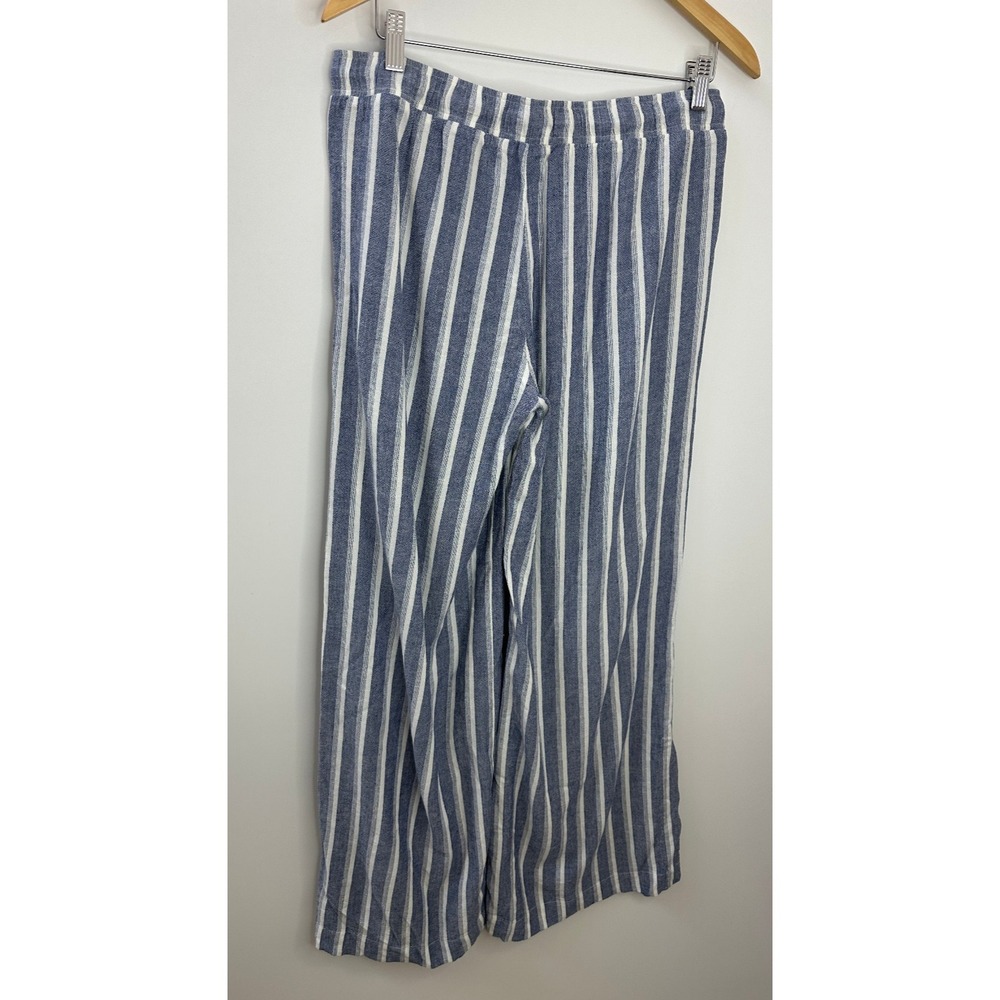 Cloth & Stone Linen Blend Wide Leg Slit Pants Size Medium Striped Blue Resort - Picture 11 of 12